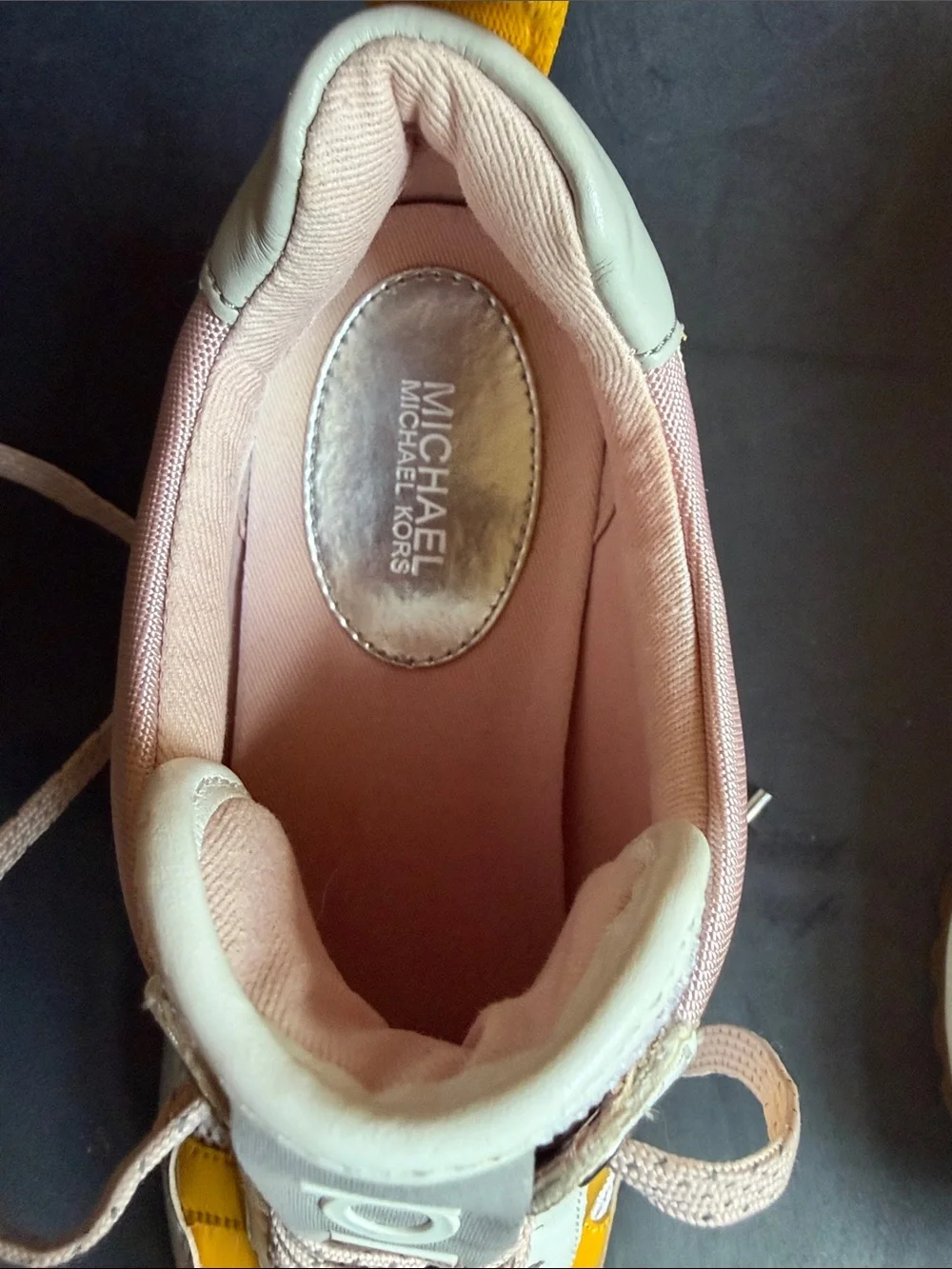 Michael Kors Yellow and Blush Pink Mixed-Media Sneakers 7.5
